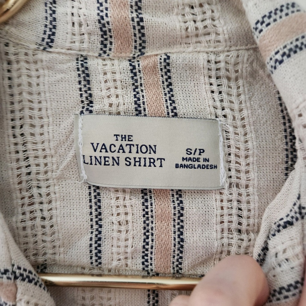 The Vacation Linen Shirt Mens Small Rayon Linen Striped Short Sleeve Button Down - Picture 2 of 6
